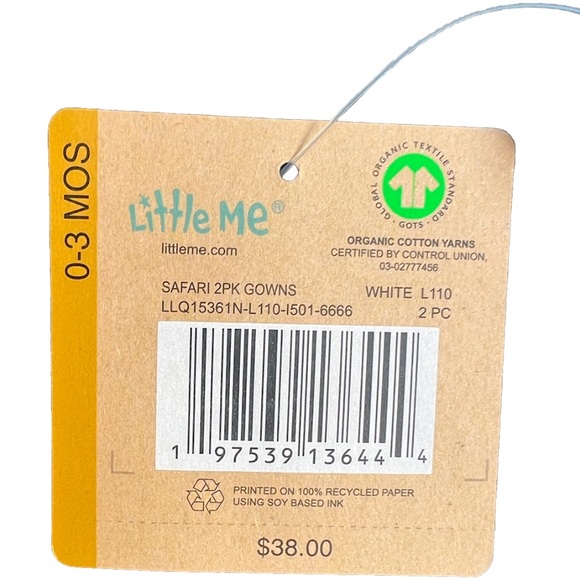 Little Me 0-3 Mons 2 Piece Safari Baby Sleep Gown Set | New w/ Tags | GOTS Cert. - Picture 3 of 7